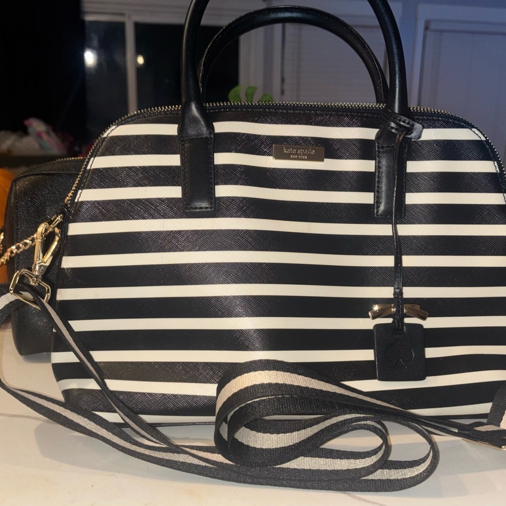 Kate Spade black and White Striped Handbag